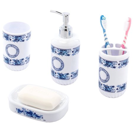 BASICWISE 4 Piece Bathroom Accessory Set - Soap Dispenser, Toothbrush Holder, Tumbler, and Soap Dish, White QI003263.WT